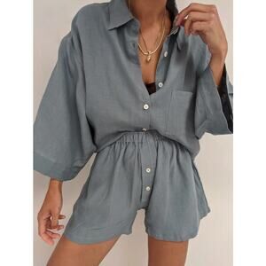 Deiji Studios 03 Set BLUE - S/M 100% OKEO-TEX French Linen Top & Bottom